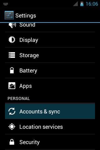 Android account and sync setting