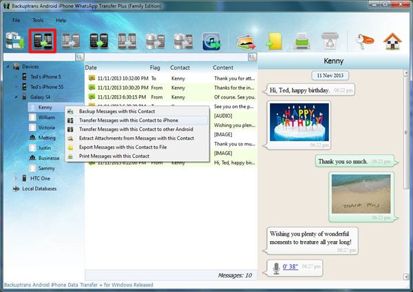 transfer WhatsApp messages to a single contact