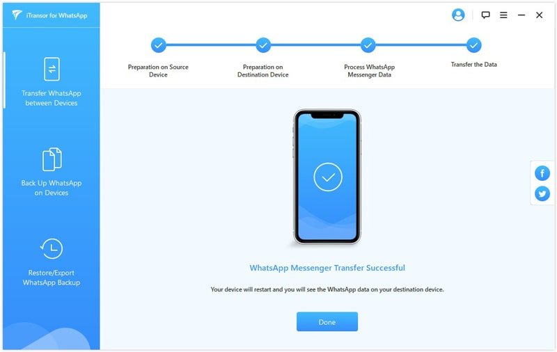 WhatsApp transfer complete